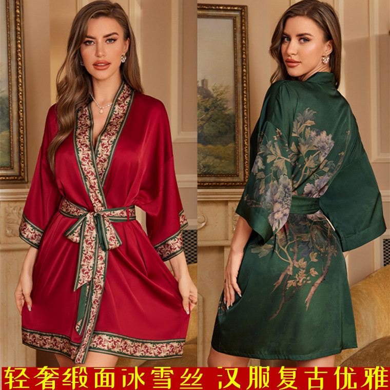 2024缎面冰丝睡袍耀婷国风复古女