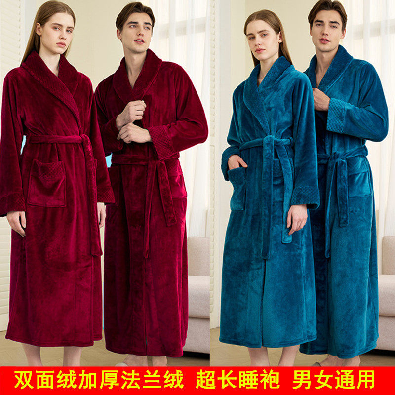 超长睡袍加厚法兰绒情侣睡衣女