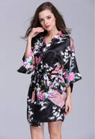 Peacock print faux silk bathrobe for women, Japanese style, extended bathrobe, retro cherry blossom beauty salon cardigan, yukata thumbnail 3