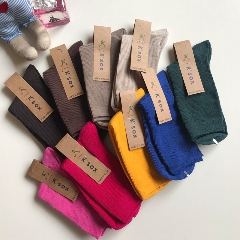 【满五双包邮】举举家韩国进口女袜纯色螺纹中筒女袜糖果色棉质