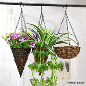 简约创意吊篮藤编花篮垂吊装 饰插假花绿植物土培多用大号新款 挂篮