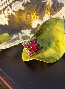 【BW宝石】星空红宝石，老烧唐塔形，配石红宝石，碧玺和真钻石