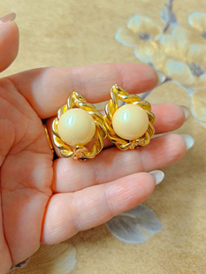 【BW中古】奶片儿Napier无标款大点位珍珠琉璃浓金耳夹