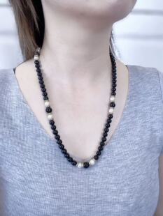 中古Napier打标琉璃黑色珍珠项链 BW中古