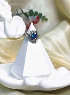 【BW宝石】澳洲小灯泡蓝绿黑欧珀戒指，活口戒