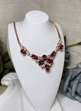 【BW宝石】红宝石平替绝美的纯净体红镁铝榴石套链，精巧镶嵌带证