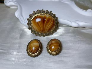 【BW中古】看品质!西德搅胎琉璃套装,包含胸针和耳夹,品相优秀