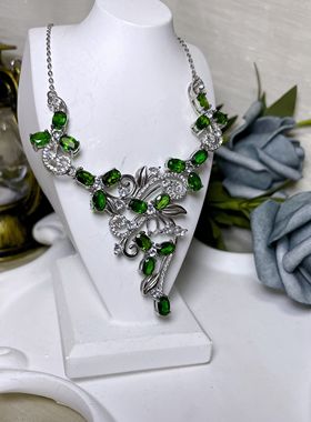 【BW宝石】高品质透辉石套链，银镶，带证书