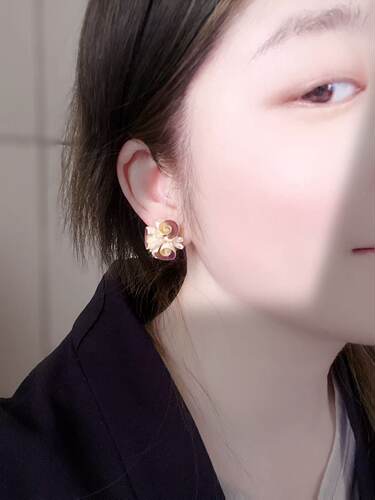 【BW中古】中古贝壳花朵款老式转转盘耳夹