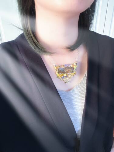 【BW中古】黑欧珀原石豪镶项链，带国际证书
