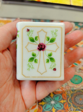 【BW中古】瓷制浮雕玫瑰花小首饰盒，非常难得，绝美