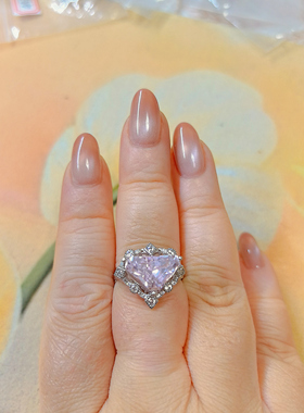 【BW宝石】紫锂辉爱心切割戒指，镶钻银底托活口