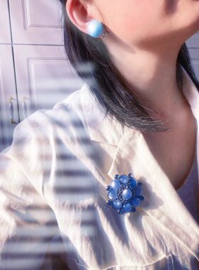 【BW中古】Judylee胸针和耳夹套装，绝美的炫彩海蓝色品相非常好