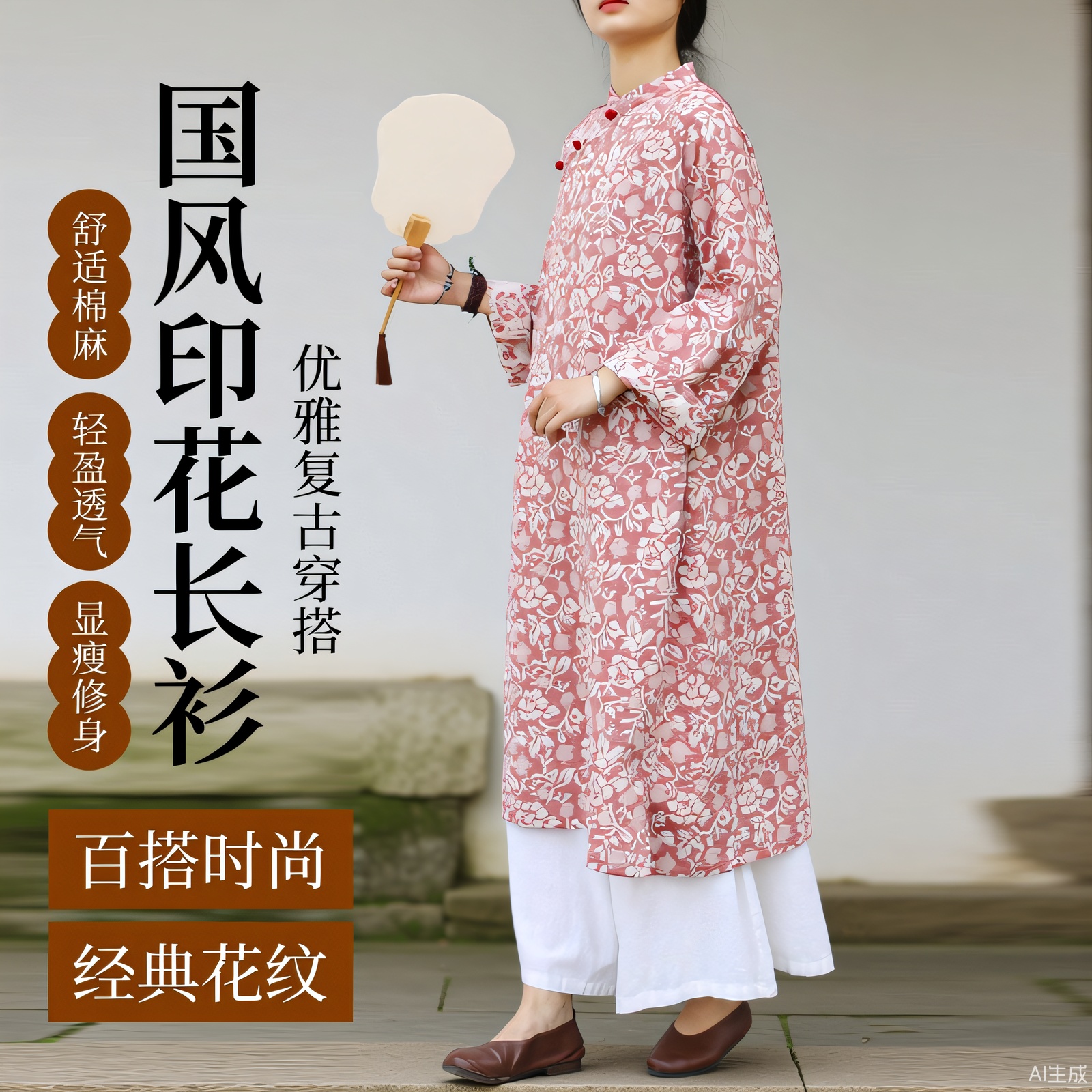 新中式文艺风|复古棉麻印花旗袍