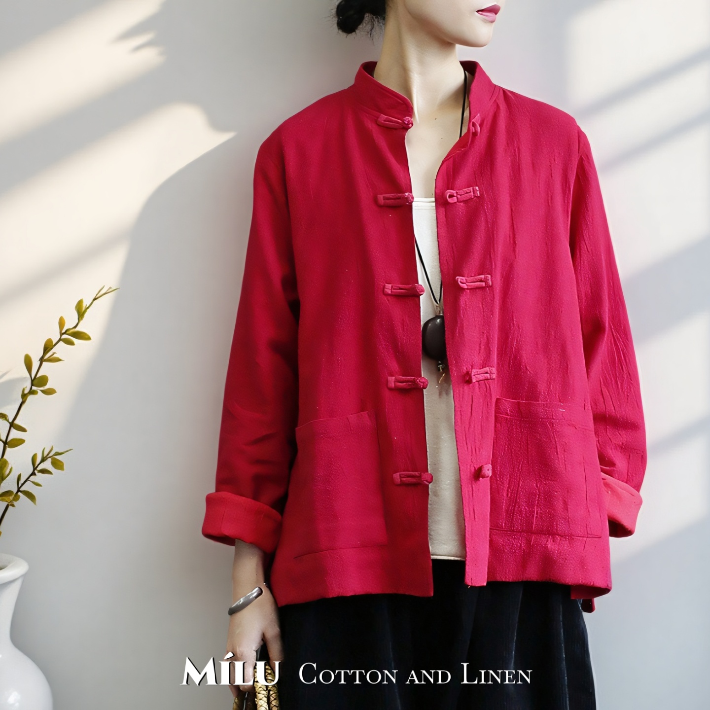 纯棉|新中式长袖上衣 女装春秋短外套太极练功服佛系禅意棉麻红蓝