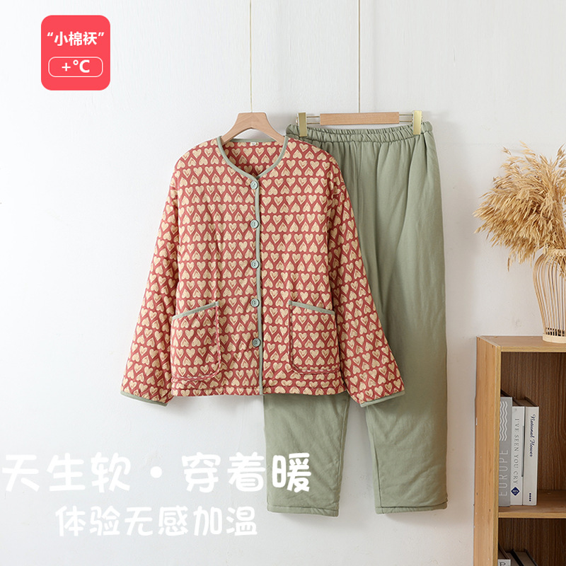 冬季加厚家居服套装保暖棉衣