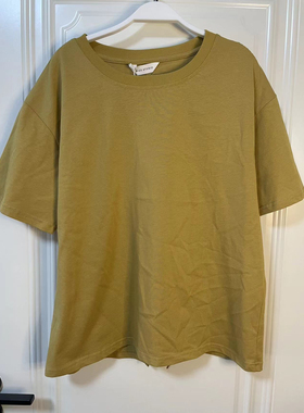 实拍特清 韩系姜黄色显白后开衩圆领纯棉休闲简约T恤 不退换