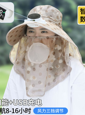 成人夏季圆形太阳能充电风扇帽子