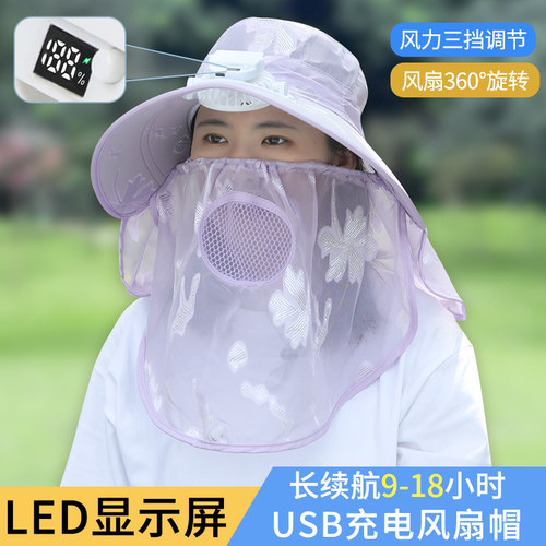 女士夏季大檐智能数显充电风扇帽