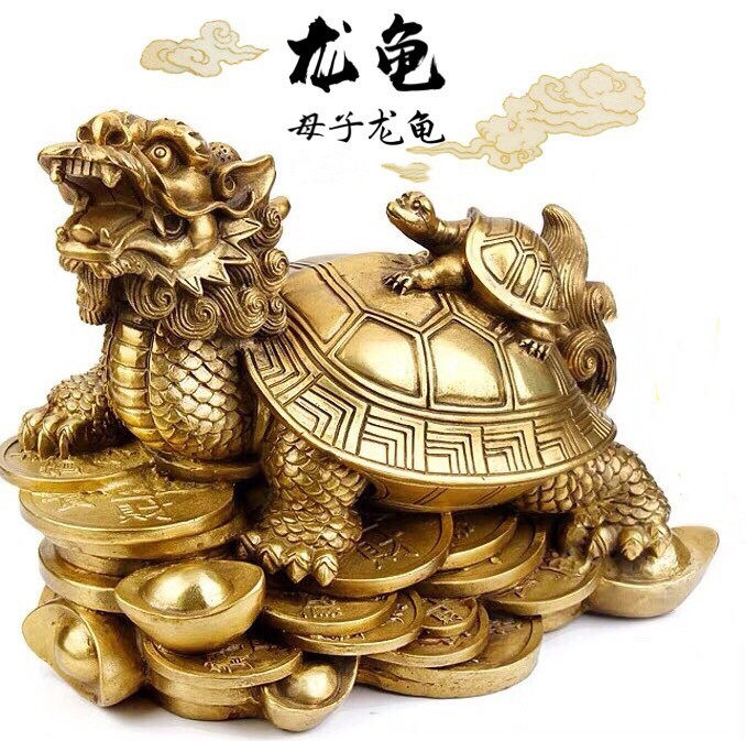 龙头龟摆件纯铜母子龙龟