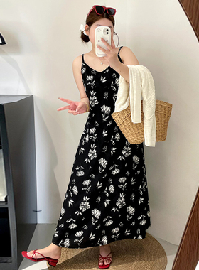大码女装200斤胖mm春夏碎花吊带连衣裙宽松显瘦百搭中长裙子20858
