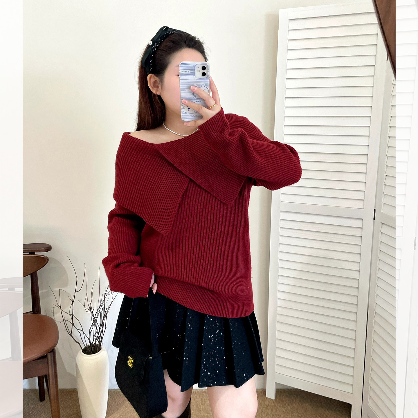 大码女装设计感不对称加厚毛衣