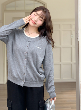 大码女装胖mm设计感小众假两件针织开衫宽松显瘦百搭上衣女20896