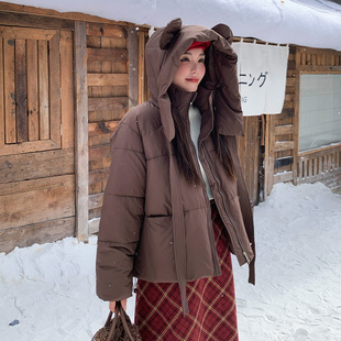 大码 加厚保暖连帽棉服胖mm宽松面包服设计感棉衣外套女20937 女装