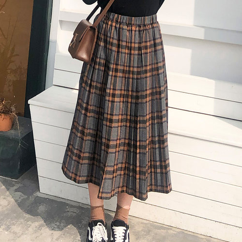 大码女装胖mm减龄显瘦格纹半长裙
