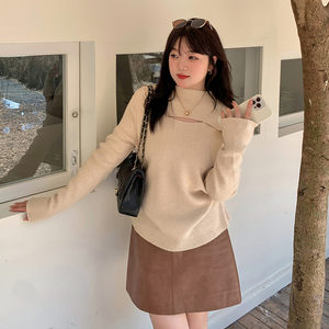 大码女装2023秋冬新款200斤胖MM半高领设计感镂空针织打底衫20545