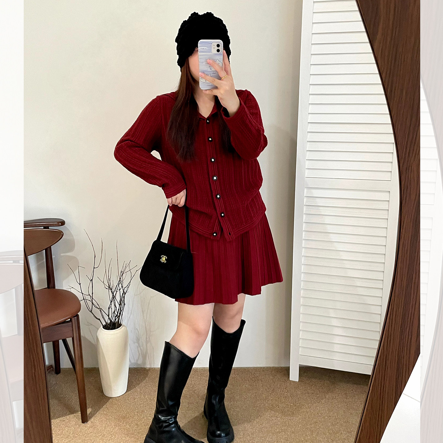 大码女装加厚针织毛衣半身裙套装