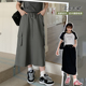 200斤胖mm宽松抽绳多口袋工装 长裙大码 高腰开叉休闲半身裙子32080