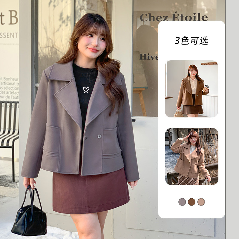 大码女装胖mm加厚翻领毛呢外套宽松显瘦藏肉减龄长袖上衣女32160,女装/女士精品,常规大码外套,淘宝优惠券,粉丝福利购,淘宝优惠卷