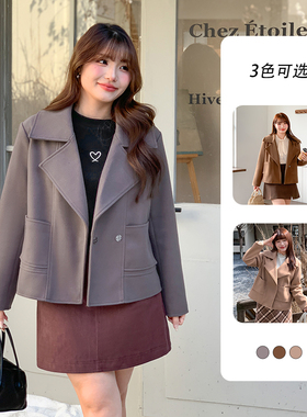 大码女装胖mm加厚翻领毛呢外套宽松显瘦藏肉减龄长袖上衣女32160