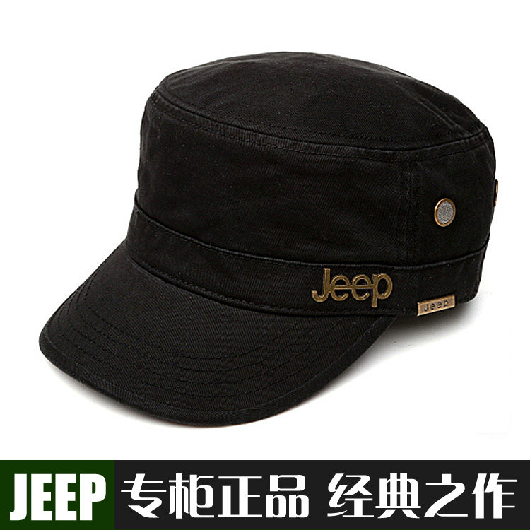 吉普铜标平顶帽户外休闲正品jeep运动透气男女通用大头帽子鸭舌帽