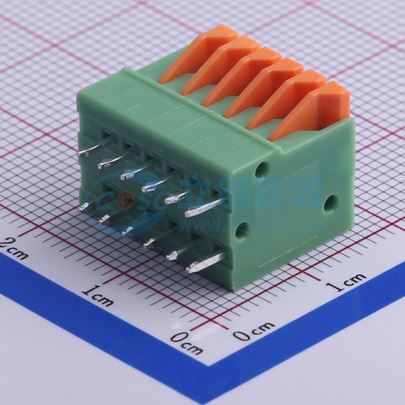5只起 弹簧式接线端子 KF141V-2.54-6P 插件P=2.54mm 6P 电子元器