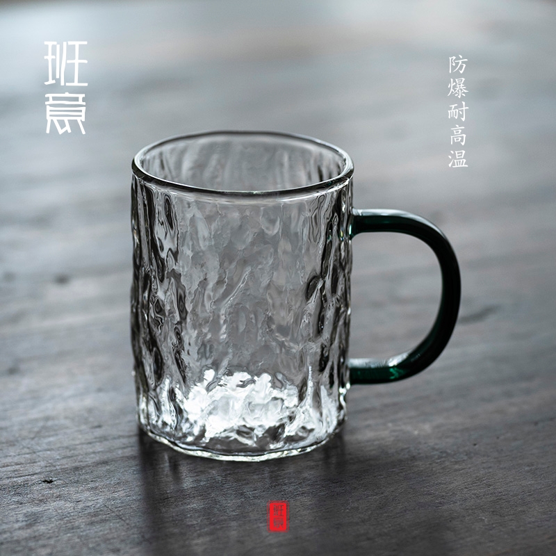班意 带把玻璃水杯ins风茶杯透明绿茶杯子套装家用日式把手咖啡杯