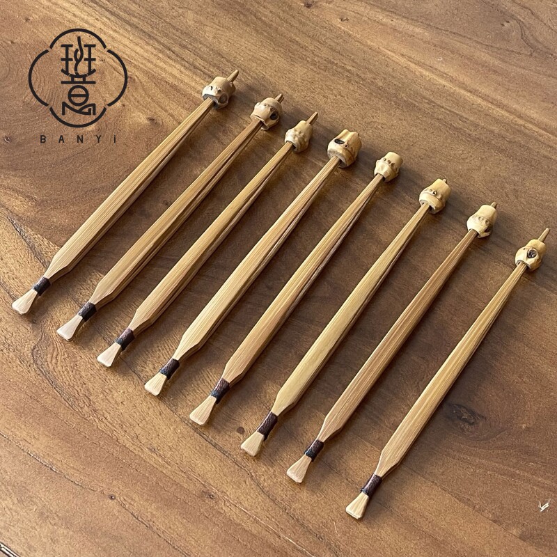 班意竹制防滑碳化刻纹茶夹茶道防烫夹子竹子镊子功夫茶具竹夹配件