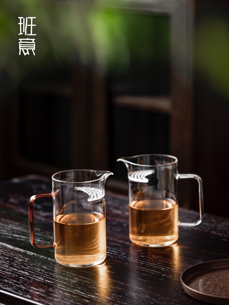 班意 日式耐热玻璃公道杯茶漏一体月牙绿茶带过滤茶具加厚分茶器