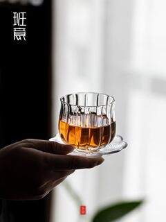 班意玻璃茶杯莲花品茗杯加厚耐热主人杯单杯个人水杯杯垫茶具功夫