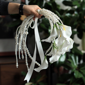 婚礼领证珍珠手捧花白色马蹄莲海芋仿真手拎花拍照高级摄影道具