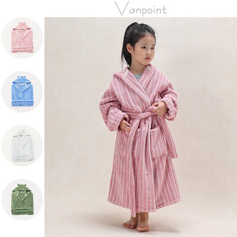 条纹世界儿童浴袍男女童2026新款秋冬纯棉吸水洗澡可穿式浴衣全棉