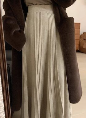 针织半身裙女春秋冬2025新款垂感休闲韩版羊绒高腰a字伞裙