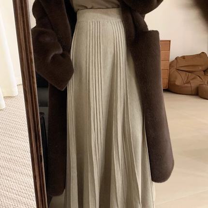 针织半身裙女春秋冬2025新款垂感休闲韩版羊绒高腰a字伞裙