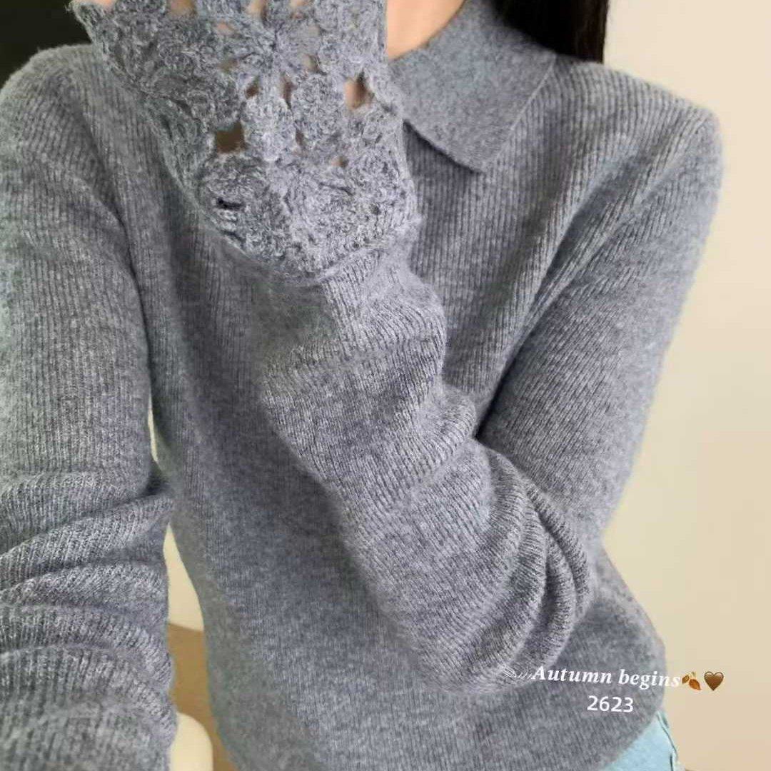 2025秋冬爆款纯色翻领袖口勾花镂空设计高级感套头软糯羊毛针织衫,女装/女士精品,毛针织衫,淘宝优惠券,粉丝福利购,淘宝优惠卷