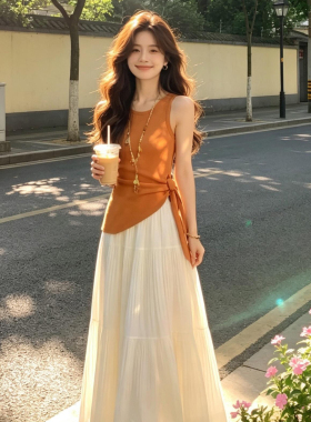 韩系巨好看穿搭一整套2026新款不规则背心上衣女夏季半身裙子套装
