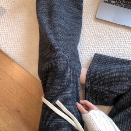 小香风肌理感磨毛加绒阔腿裤女冬季新款宽松遮胯显瘦百搭直筒长裤