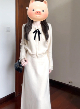 韩系小香风白色针织连衣裙子女秋冬季2025年新款巨好看冬装一整套