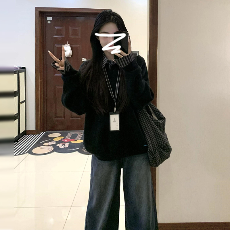 黑色v领毛衣女秋冬季2025新款韩系慵懒高级感内搭叠穿针织衫上衣