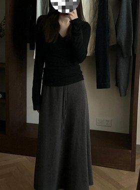 灰色针织半身裙女2025新款秋季大码胖mm梨型身材显瘦遮肚a字长裙